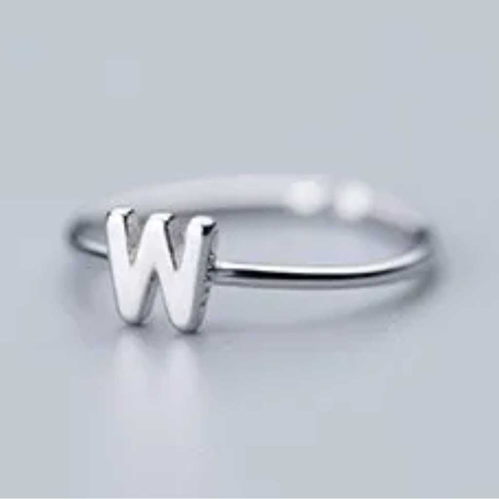 925 Sterling Silver Adjustable Stackable Initial Ring, Os - W